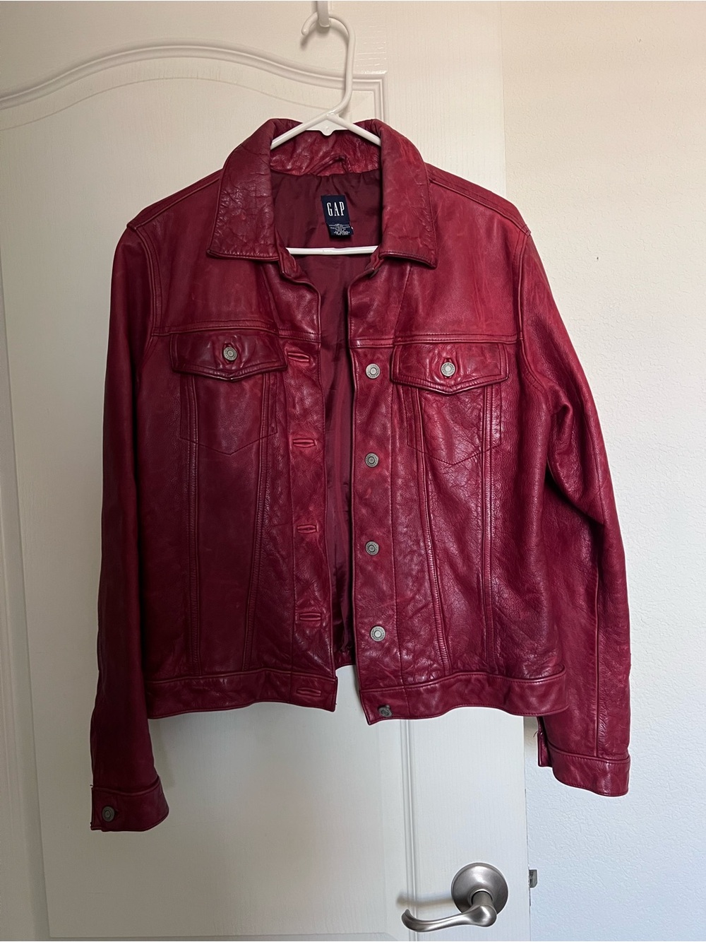 GAP vintage Women's Deep Red Leather Trucker Jacket
